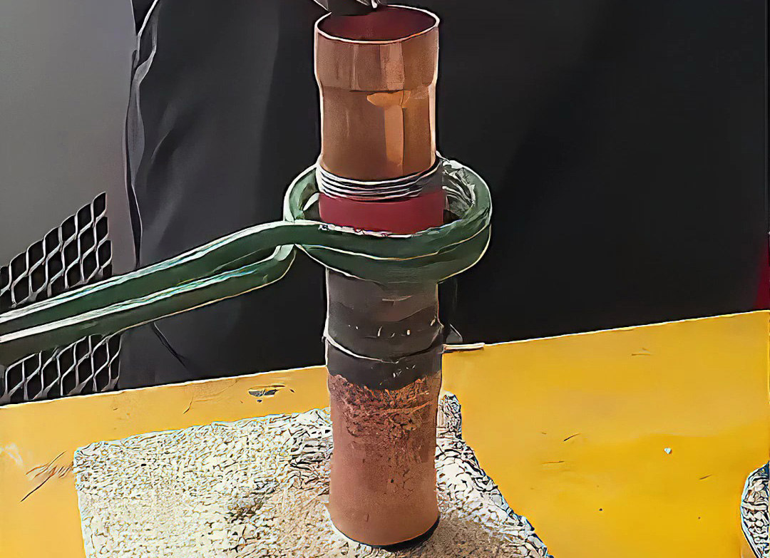 手持式高频焊机对直径为22mm的铜管焊接演示